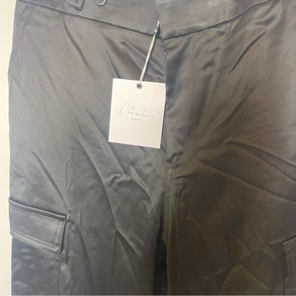 L’Academie Revolve  black satin cargo pants Small new - Picture 9 of 9